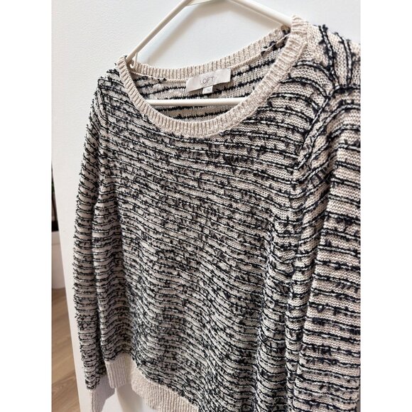 Loft Womens M Medium Striped Textured Knit Sweater Beige/Black Size - Picture 2 of 4